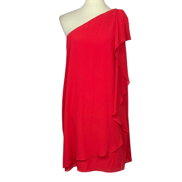 Vince Camuto Dresses & Skirts - Vince Camuto Dress Womens 12 Red Coral Cocktail One Shoulder Ruffle Waterfall